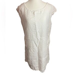 White Italian linen with embroided birds side pockets cottonsides for stretch L